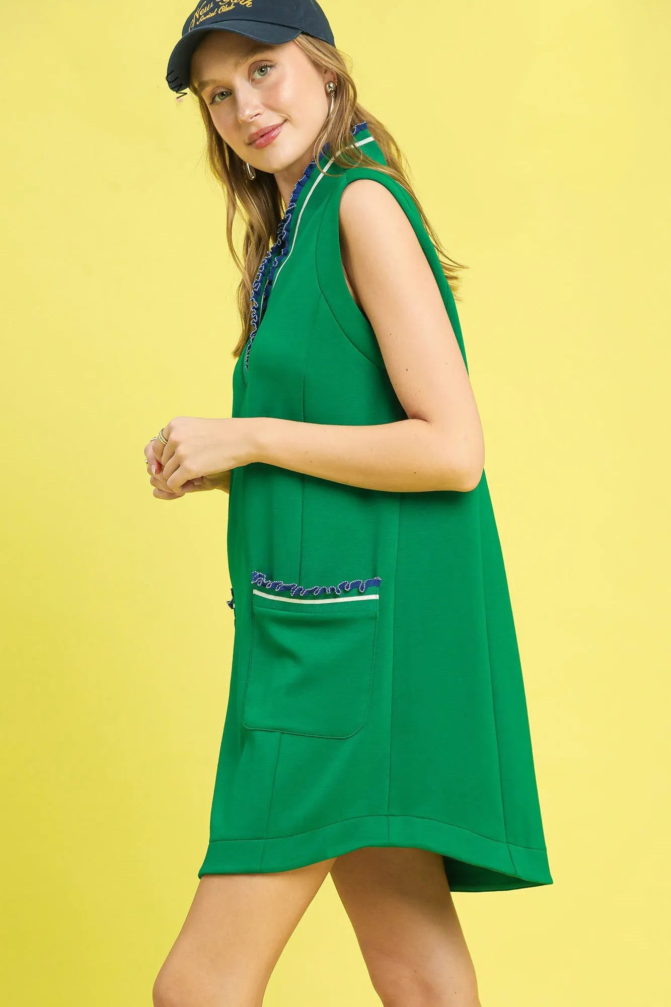 Umgee Frill Contrast Trim Sleeveless Mini Dress