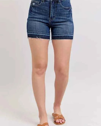Judy Blue Full Size High Waist Tummy Control Destroy Release Hem Denim Shorts Plus Size