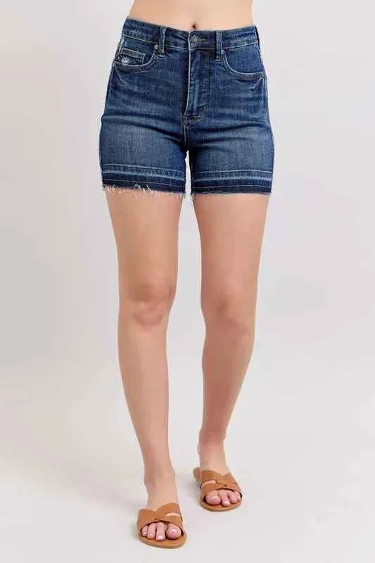 Judy Blue Full Size High Waist Tummy Control Destroy Release Hem Denim Shorts Plus Size