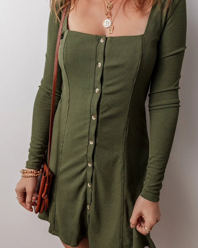 Square Neck Long Sleeve Mini Dress