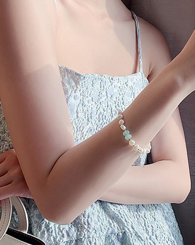 Pearl Green Stone Link Bracelet 