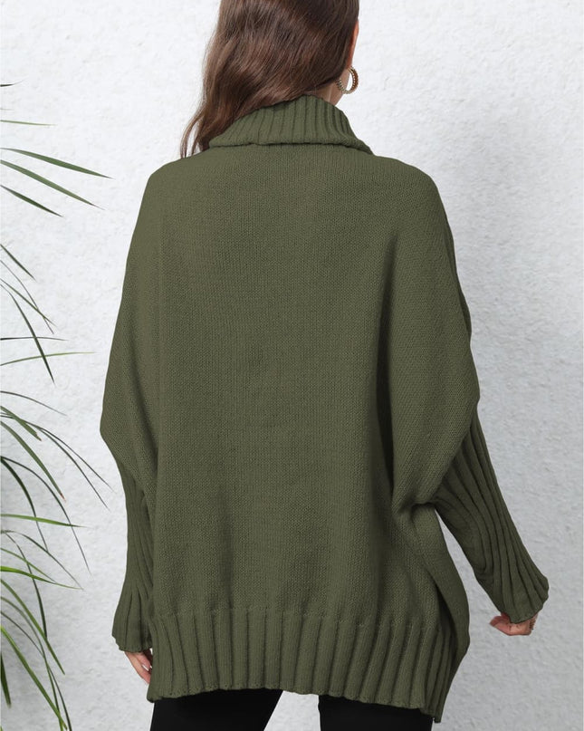 Turtle Neck Long Sleeve Ribbed Sweater