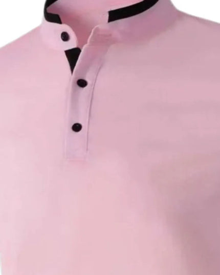 Men's Full Size Stand Collar Contrast Short Sleeve Polo Plus Size