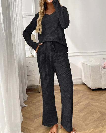 Ribbed Long Sleeve Top and Pants Lounge Set