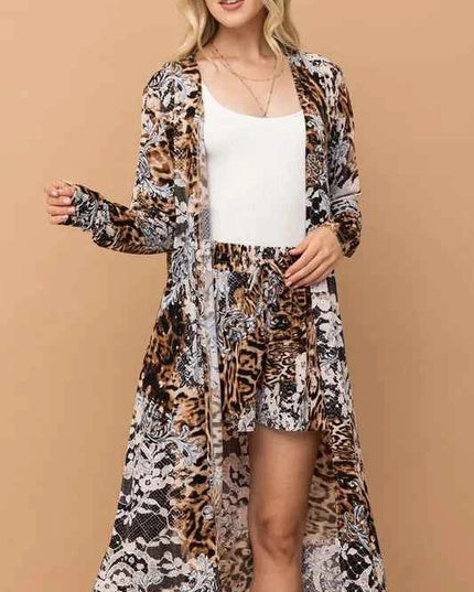And The Why Animal Print Kimono and Shorts Set