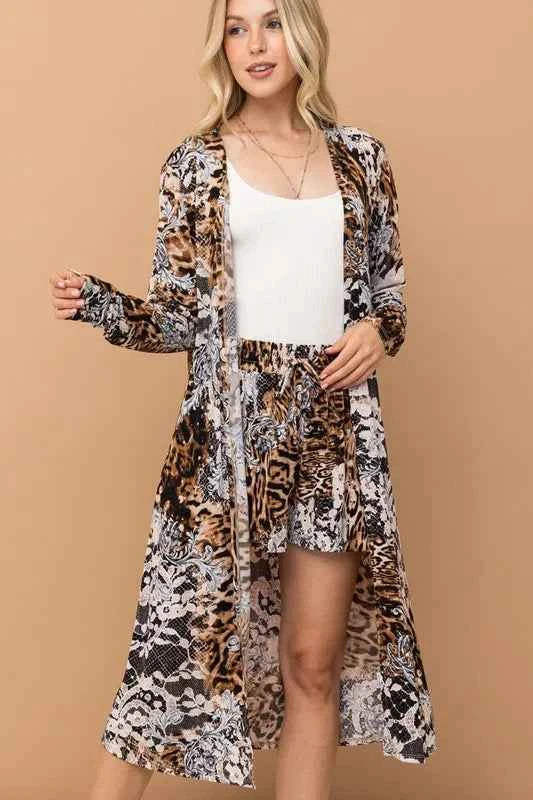 And The Why Animal Print Kimono and Shorts Set