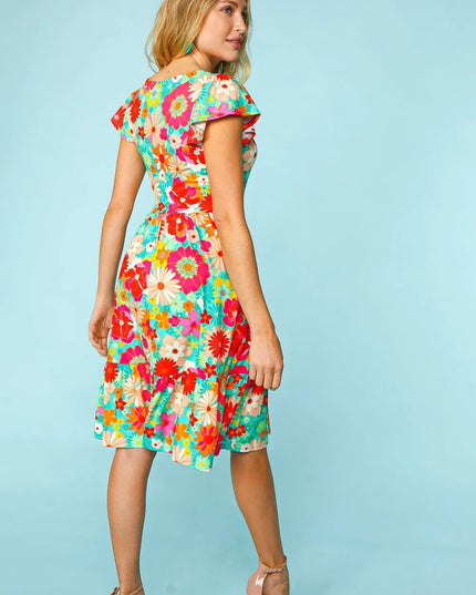 Haptics Floral Square Neck Short Sleeve Dress