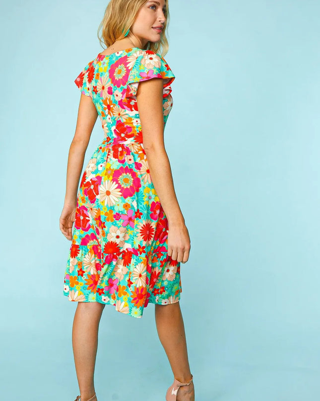 Haptics Floral Square Neck Short Sleeve Dress