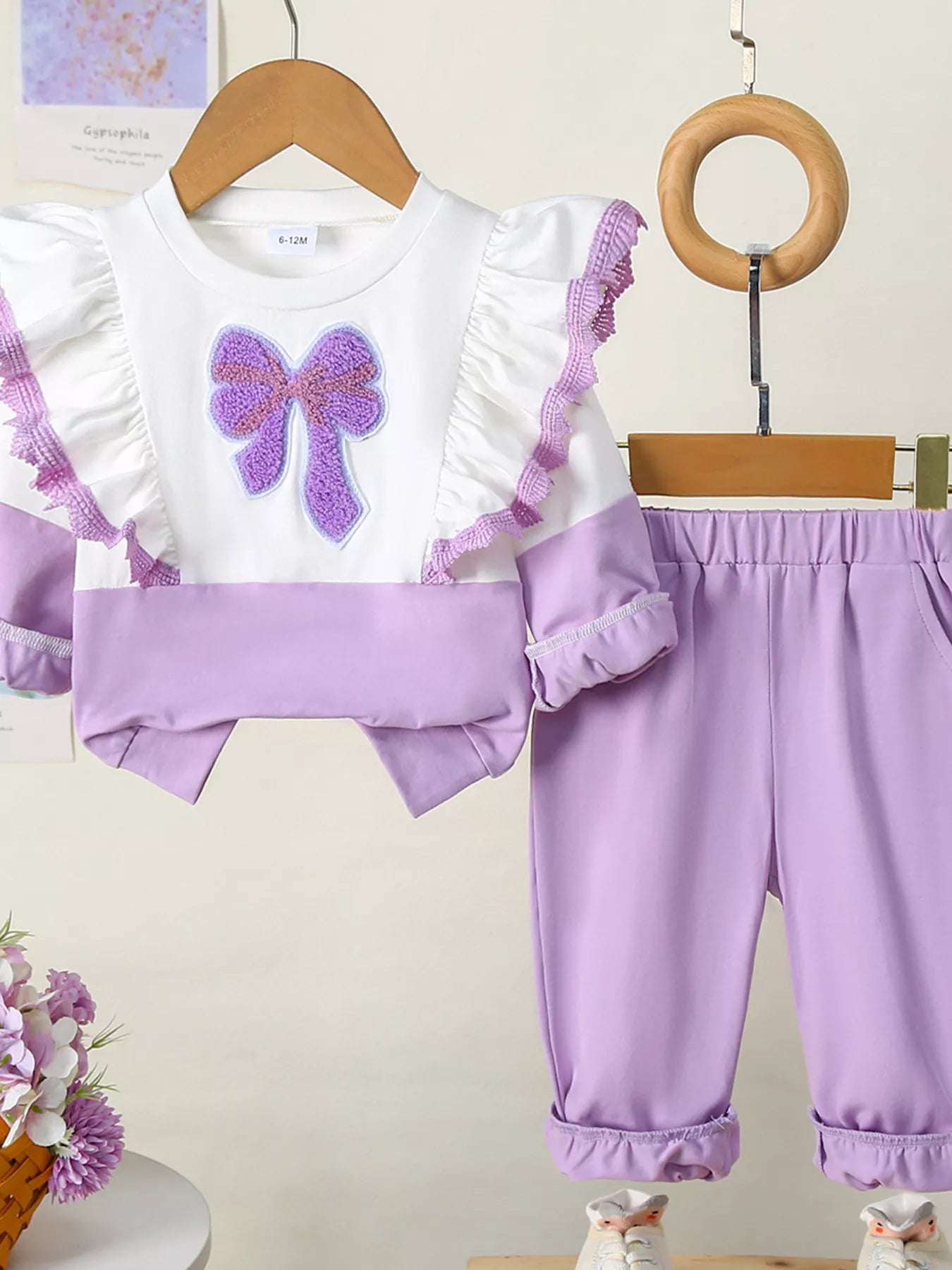 Children's Flower Long Sleeve Top and Pants Set Vivid Violet