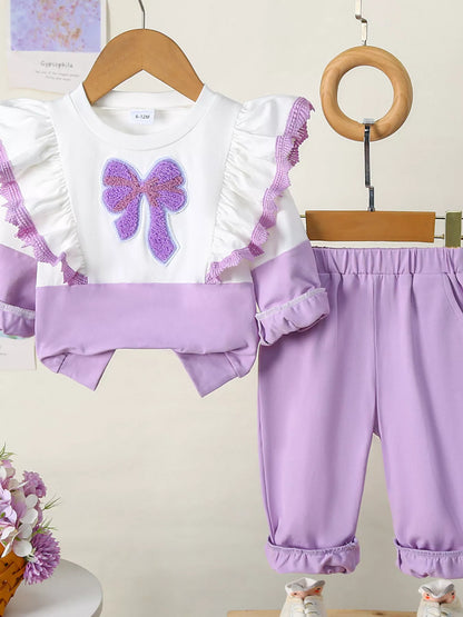 Children's Flower Long Sleeve Top and Pants Set Vivid Violet