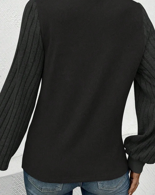 Ribbed Round Neck Long Sleeve Knit Top