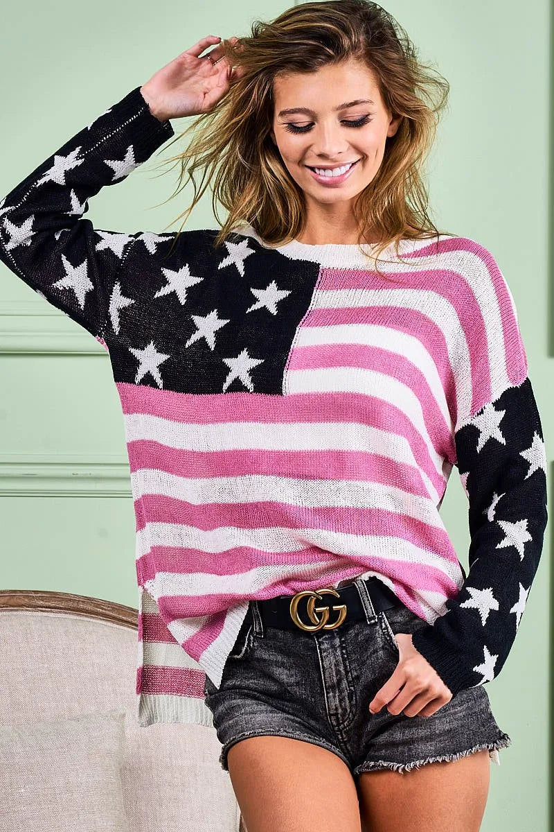 BiBi American Flag Low Gauge Knit Top