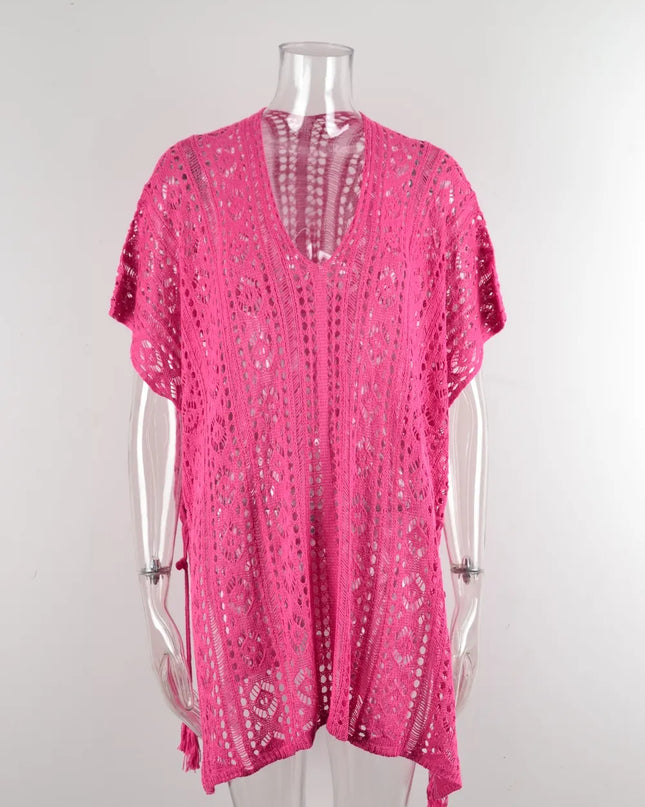 Angel Wings Cutout V-Neck Cover-Up with Tassel 