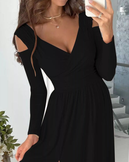 Slit Surplice Cold Shoulder Maxi Dress