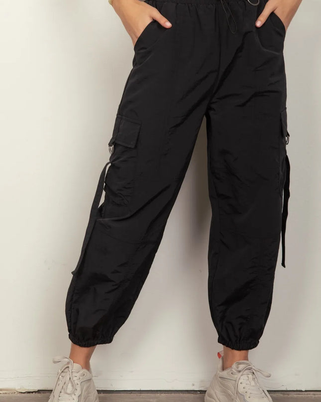 VERY J Elastic Waist Woven Cargo Pants Black
