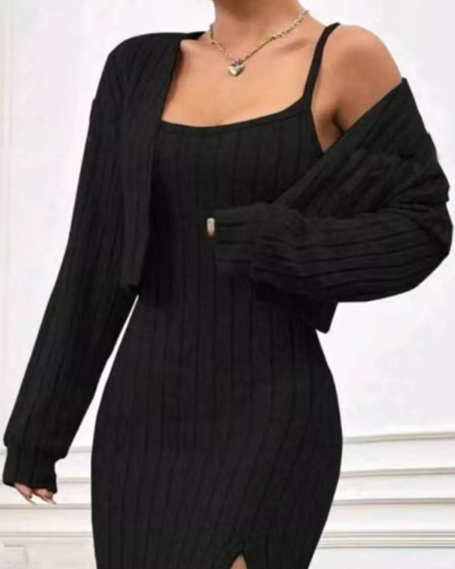 Ribbed Knit Cami Dress & Cardigan Set