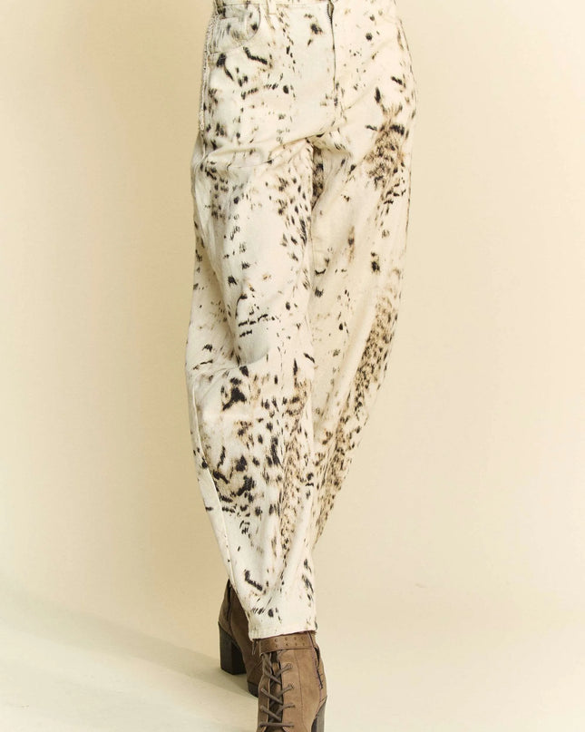 Davi & Dani Abstract Tie Dye Dot Lace Detail Barrel Pants