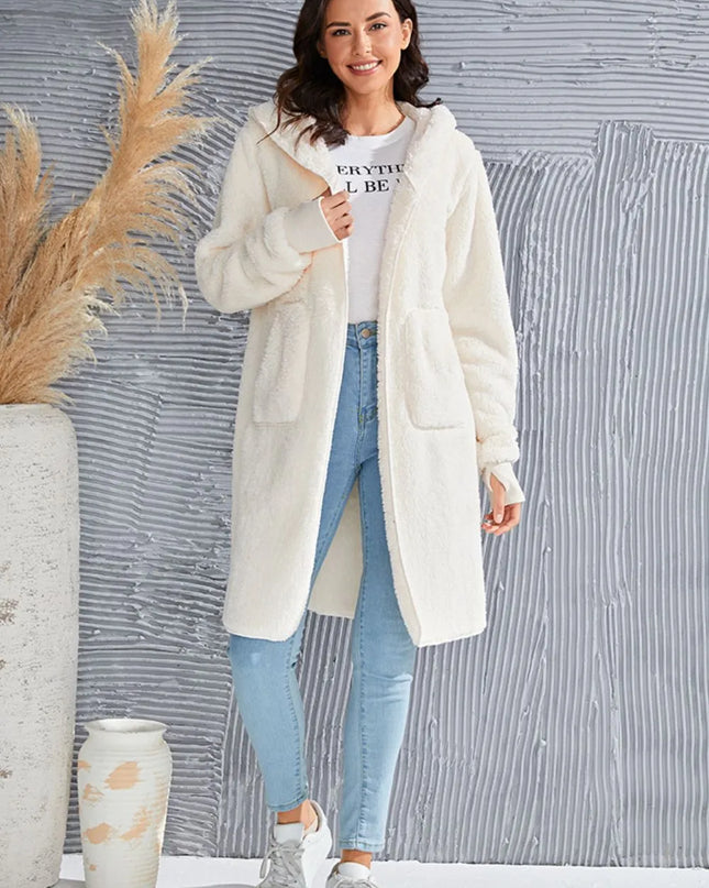 Double Take Full Size Hooded Teddy Bear Jacket with Thumbholes