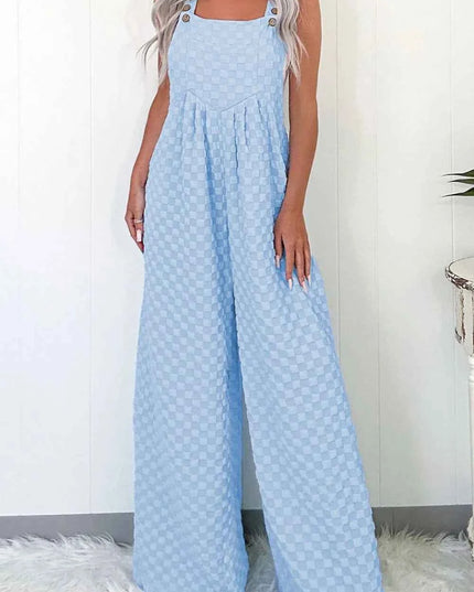 Checkered Pocketed Wide Leg Overalls
