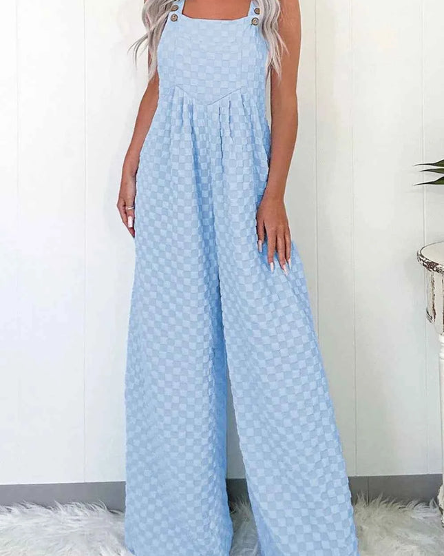 Checkered Pocketed Wide Leg Overalls