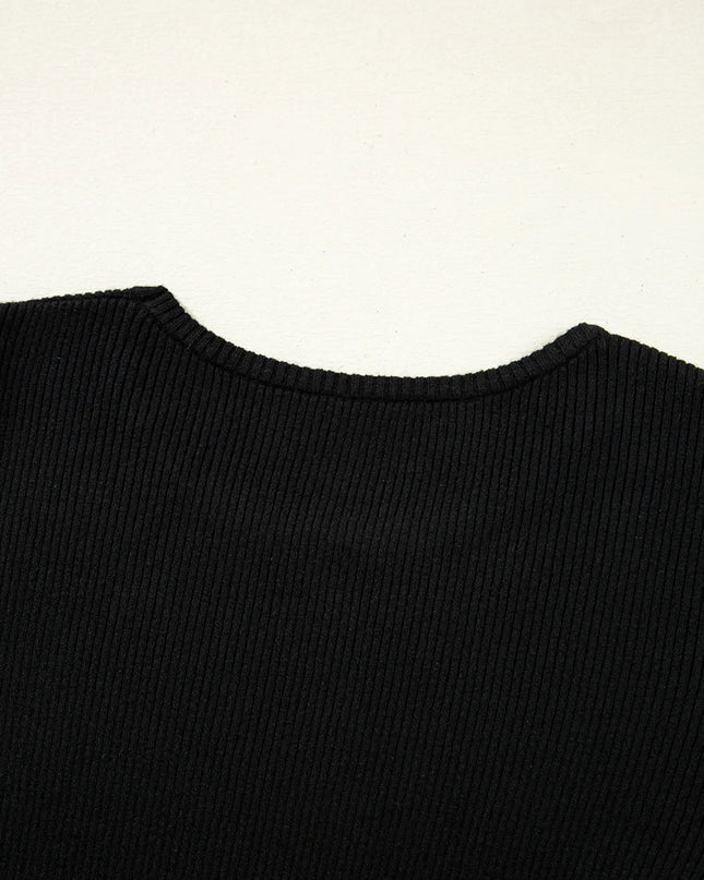 Ribbed Knit Cold Shoulder Sweater