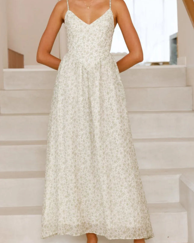 Bow Back Printed V-Neck Cami Dress Sage