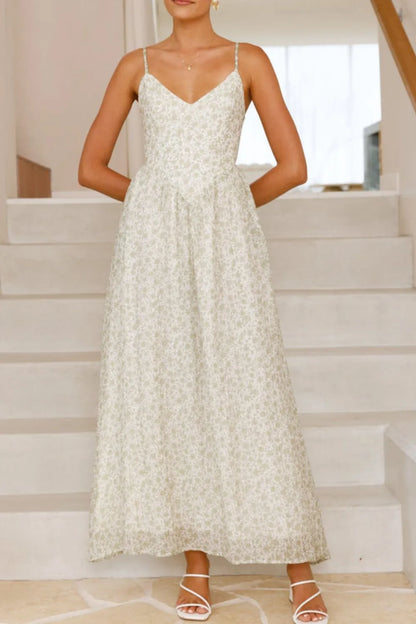 Bow Back Printed V-Neck Cami Dress Sage