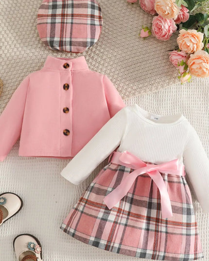 Children's Plaid 3-Piece Outfit Set Pink