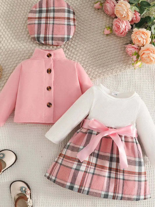 Children's Plaid 3-Piece Outfit Set Pink