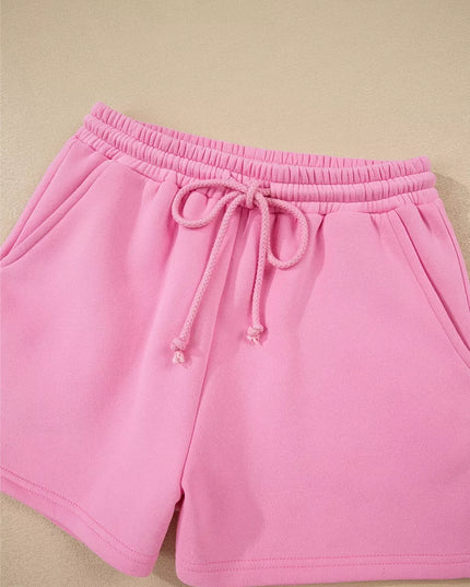 Color Block Sweatshirt and Elastic Waist Shorts Set