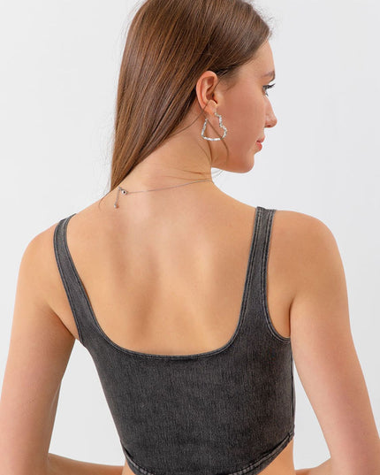 Seam Detail Cropped Denim Tank