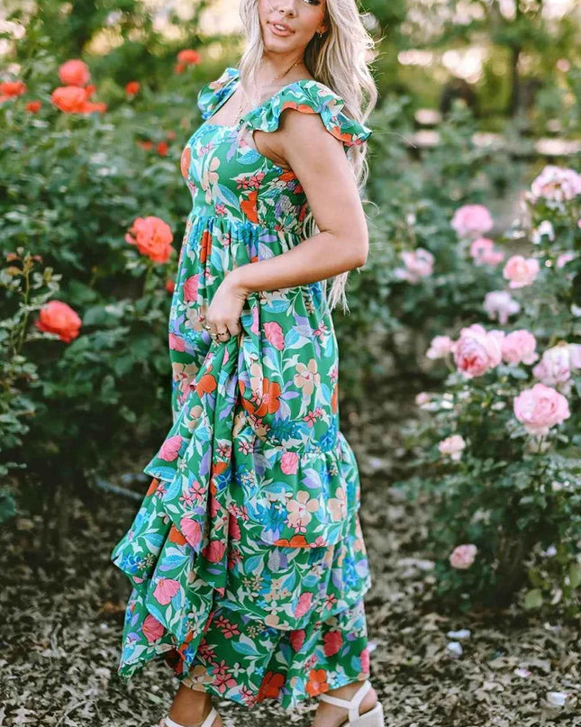 Tiered Ruffled Printed Sleeveless Dress