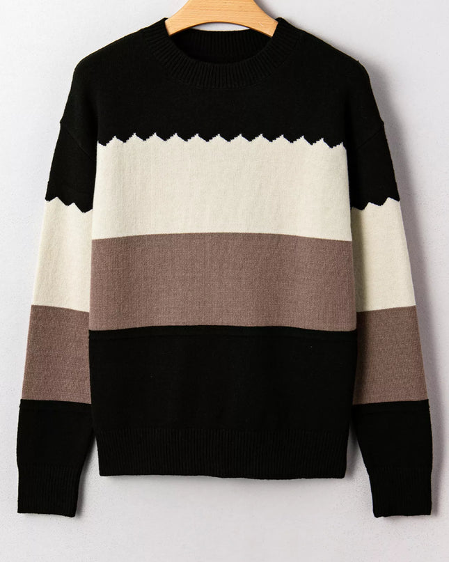 Color Block Crew Neck Drop Shoulder Sweater