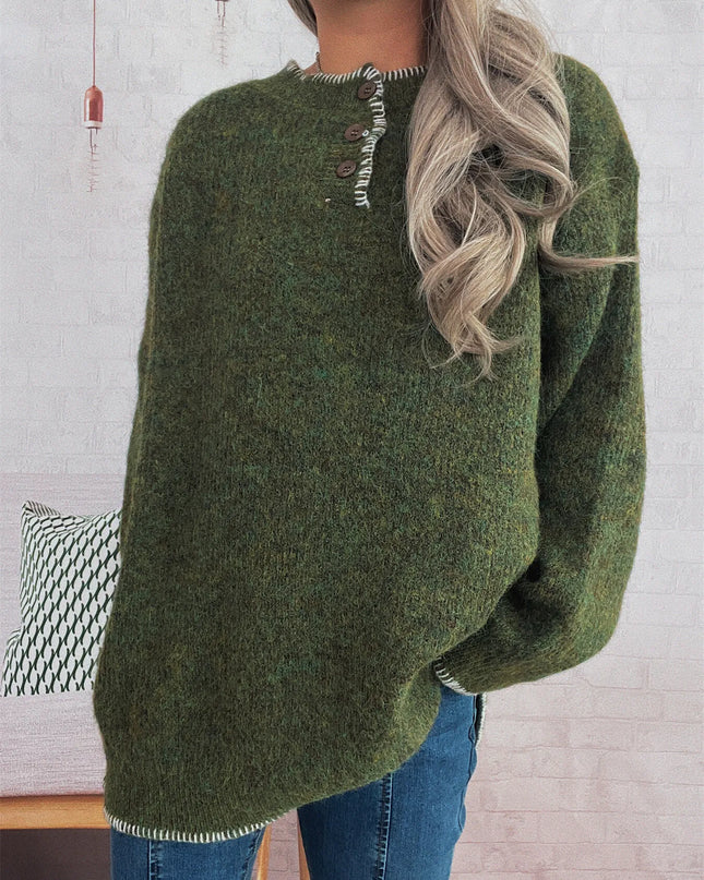 Ribbed Button Detail Long Sleeve Sweater