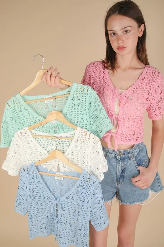 VERY J Front Tie Crochet Crop Top
