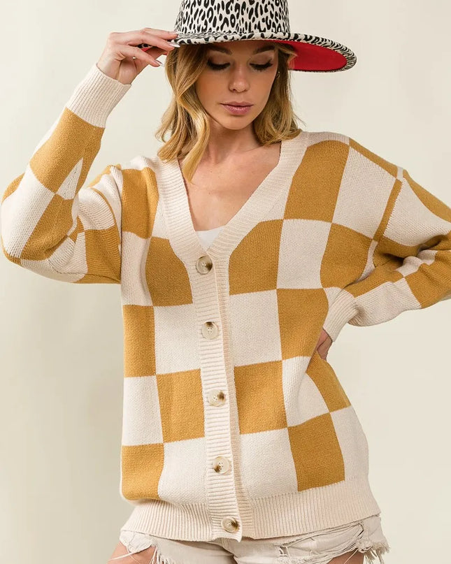 BiBi Checked V-neck Cardigan