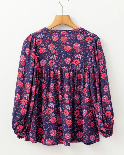 Floral Half Sleeve Split Neck Blouse Top