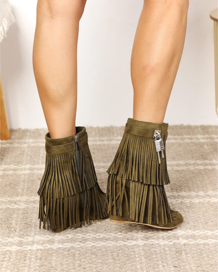 Legend Women's Tassel Wedge Heel Ankle Booties