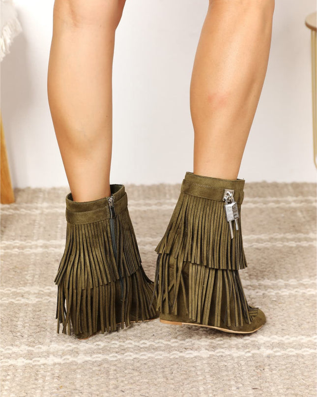 Legend Women's Tassel Wedge Heel Ankle Booties