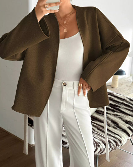 Surplice Dropped Shoulder Tie Belt Outerwear