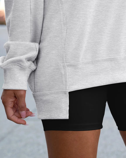 Notched Long Sleeve Oversized Sweatshirt