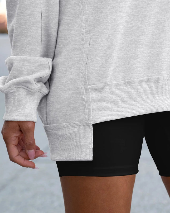 Notched Long Sleeve Oversized Sweatshirt