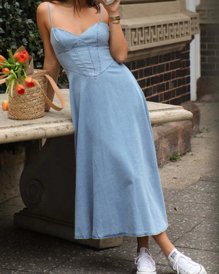 Smocked Sweetheart Neck Midi Cami Dress