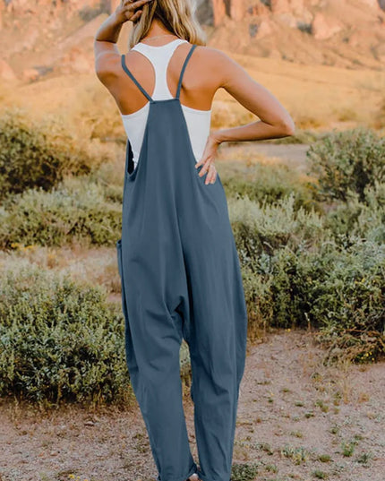 Double Take Full Size V-Neck Sleeveless Jumpsuit with Pockets