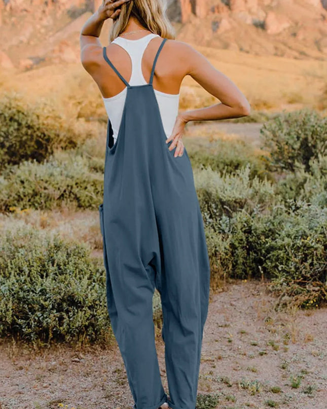 Double Take Full Size V-Neck Sleeveless Jumpsuit with Pockets