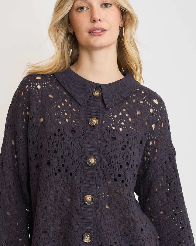 Umgee Hollow Out Button Down Cardigan