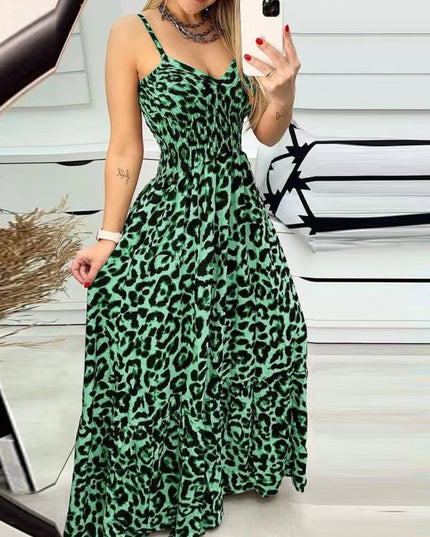 Full Size Leopard Print Spaghetti Strap Maxi Dress Plus Size 