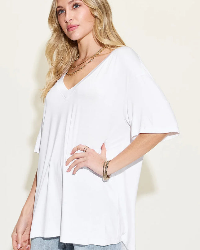 Basic Bae Full Size Bamboo V-Neck Drop Shoulder T-Shirt 