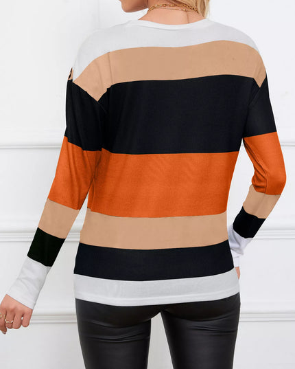 Leopard Color Block Striped Knit Top