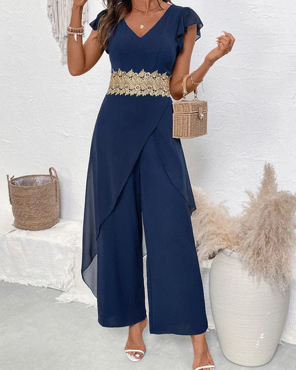 V-Neck Wide Leg Jumpsuit 